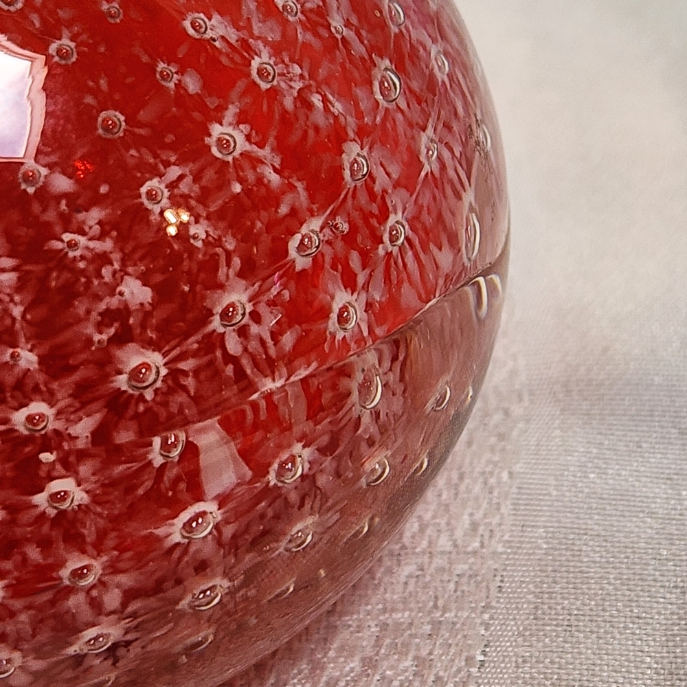 Vintage Red Art Glass Paperweight – Controlled Bubble Design, Hand Blown - Picture 10 of 11